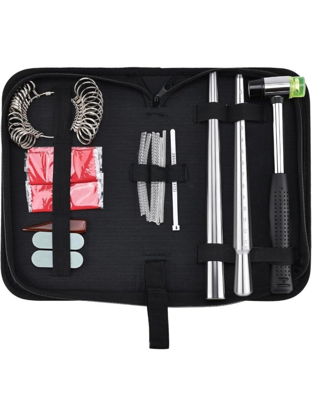 17-Piece Ring Sizer Set - Steel Mandrel, Plastic Belt & Adjuster for Perfect Fit